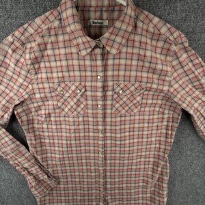 Barbour US Women 10 Pink Multicolor Plaid Pearl Snap Long Sleeve Grayling Shirt